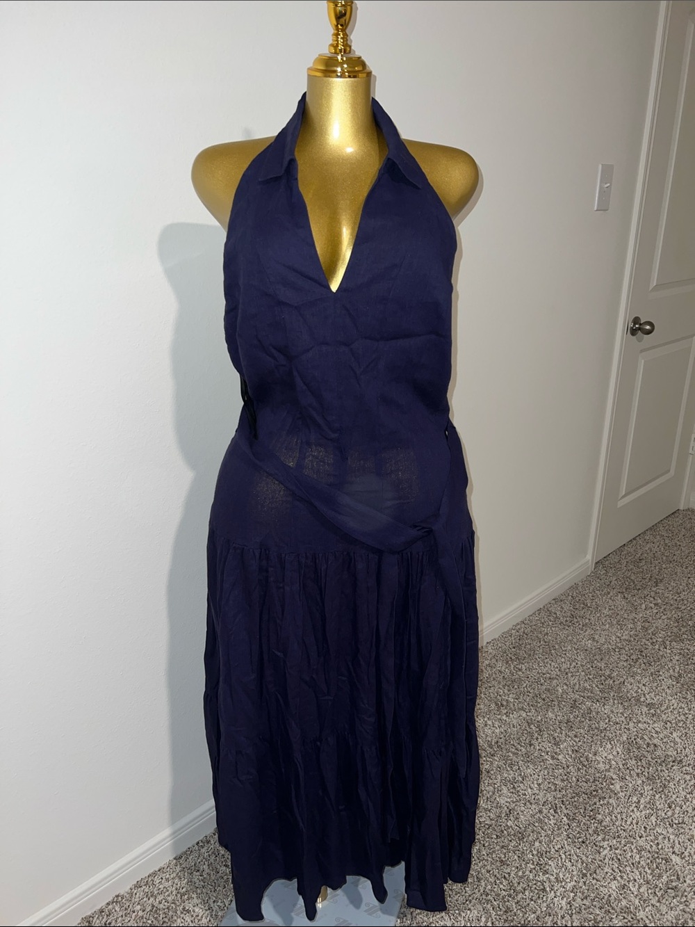 Donna Karan Navy Halter Maxi Dress